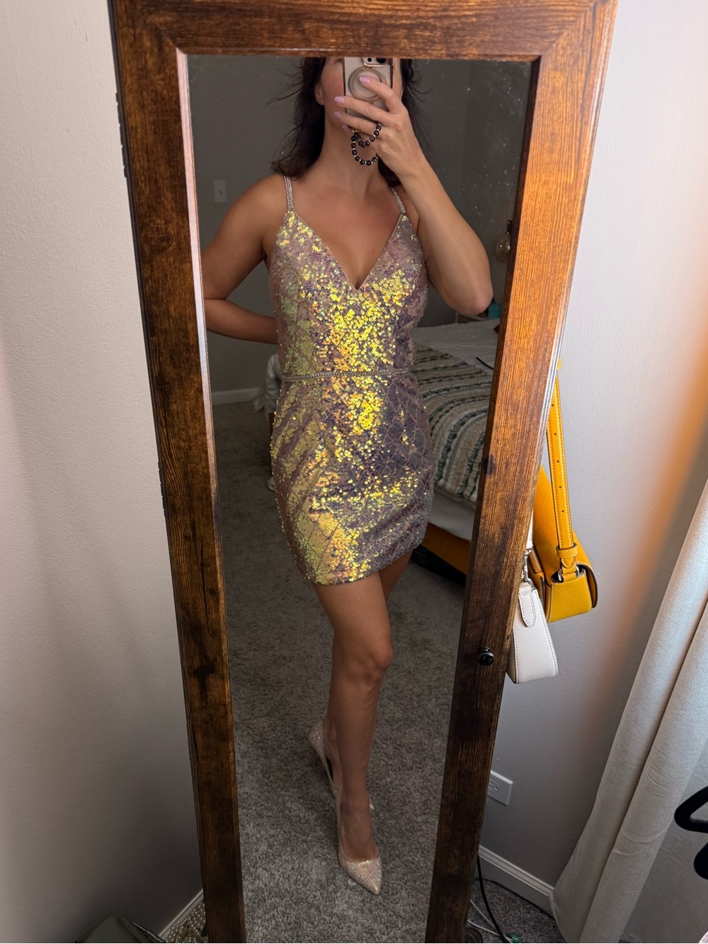 Clarisse Iridescent Pink Sequin Mini Dress